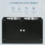 PawHut Raised Pet Feeding Storage Station with 2 Stainless Steel Bowls Base for Large Dogs and Other Large Pets Black - Image 4