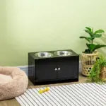PawHut Raised Pet Feeding Storage Station with 2 Stainless Steel Bowls Base for Large Dogs and Other Large Pets Black - Image 10