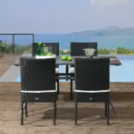 Rattan Outdoor Dining Chairs with Cushions Cream White Patio Comfort - Image 10