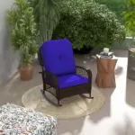 Rattan Rocking Chair, Outdoor Wicker Rocker with Cushion, Steel Frame for Patio, Garden, Backyard, Dark Blue - Image 2