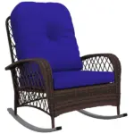 Rattan Rocking Chair, Outdoor Wicker Rocker with Cushion, Steel Frame for Patio, Garden, Backyard, Dark Blue - Image 11