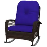 Rattan Rocking Chair, Outdoor Wicker Rocker with Cushion, Steel Frame for Patio, Garden, Backyard, Dark Blue