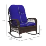Rattan Rocking Chair, Outdoor Wicker Rocker with Cushion, Steel Frame for Patio, Garden, Backyard, Dark Blue - Image 3