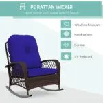 Rattan Rocking Chair, Outdoor Wicker Rocker with Cushion, Steel Frame for Patio, Garden, Backyard, Dark Blue - Image 4
