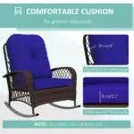 Rattan Rocking Chair, Outdoor Wicker Rocker with Cushion, Steel Frame for Patio, Garden, Backyard, Dark Blue - Image 5