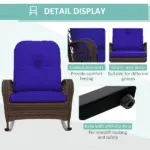 Rattan Rocking Chair, Outdoor Wicker Rocker with Cushion, Steel Frame for Patio, Garden, Backyard, Dark Blue - Image 6