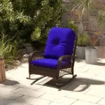 Rattan Rocking Chair, Outdoor Wicker Rocker with Cushion, Steel Frame for Patio, Garden, Backyard, Dark Blue - Image 10