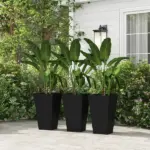 Outsunny Rattan-Style Plastic Planters with Drainage Holes, Set of 3 - 24 Inch Height, Black - Image 2