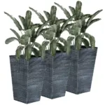 Outsunny Rattan-Style Plastic Planters with Drainage Holes, Set of 3 - 24 Inch Height, Grey - Image 11
