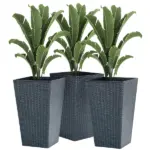 Outsunny Rattan-Style Plastic Planters with Drainage Holes, Set of 3 - 24 Inch Height, Grey