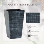 Outsunny Rattan-Style Plastic Planters with Drainage Holes, Set of 3 - 24 Inch Height, Grey - Image 4