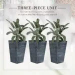 Outsunny Rattan-Style Plastic Planters with Drainage Holes, Set of 3 - 24 Inch Height, Grey - Image 5