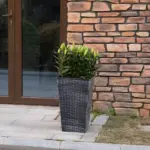 Outsunny Rattan-Style Plastic Planters with Drainage Holes, Set of 3 - 24 Inch Height, Grey - Image 9