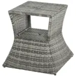 Outsunny Rattan Tea Bistro Side Table with Umbrella Hole, 2-Tier Storage Shelf, Gray, for Patio and Backyard - Image 11