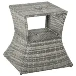 Outsunny Rattan Tea Bistro Side Table with Umbrella Hole, 2-Tier Storage Shelf, Gray, for Patio and Backyard