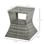 Outsunny Rattan Tea Bistro Side Table with Umbrella Hole, 2-Tier Storage Shelf, Gray, for Patio and Backyard - Image 3