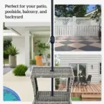 Outsunny Rattan Tea Bistro Side Table with Umbrella Hole, 2-Tier Storage Shelf, Gray, for Patio and Backyard - Image 4