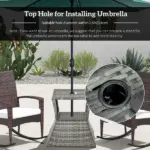 Outsunny Rattan Tea Bistro Side Table with Umbrella Hole, 2-Tier Storage Shelf, Gray, for Patio and Backyard - Image 5