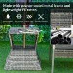 Outsunny Rattan Tea Bistro Side Table with Umbrella Hole, 2-Tier Storage Shelf, Gray, for Patio and Backyard - Image 6
