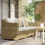 Outsunny Rattan Wicker 3 Seater Patio Couch with Cushions, 2 Throw Pillows, Outdoor Furniture Rattan Sofa, Cream White - Image 2