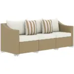Outsunny Rattan Wicker 3 Seater Patio Couch with Cushions, 2 Throw Pillows, Outdoor Furniture Rattan Sofa, Cream White - Image 11
