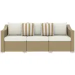 Outsunny Rattan Wicker 3 Seater Patio Couch with Cushions, 2 Throw Pillows, Outdoor Furniture Rattan Sofa, Cream White