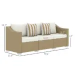 Outsunny Rattan Wicker 3 Seater Patio Couch with Cushions, 2 Throw Pillows, Outdoor Furniture Rattan Sofa, Cream White - Image 3