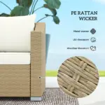 Outsunny Rattan Wicker 3 Seater Patio Couch with Cushions, 2 Throw Pillows, Outdoor Furniture Rattan Sofa, Cream White - Image 4