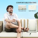 Outsunny Rattan Wicker 3 Seater Patio Couch with Cushions, 2 Throw Pillows, Outdoor Furniture Rattan Sofa, Cream White - Image 5