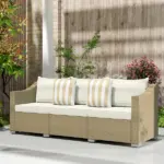 Outsunny Rattan Wicker 3 Seater Patio Couch with Cushions, 2 Throw Pillows, Outdoor Furniture Rattan Sofa, Cream White - Image 7