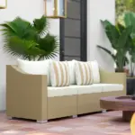 Outsunny Rattan Wicker 3 Seater Patio Couch with Cushions, 2 Throw Pillows, Outdoor Furniture Rattan Sofa, Cream White - Image 8