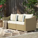 Outsunny Rattan Wicker 3 Seater Patio Couch with Cushions, 2 Throw Pillows, Outdoor Furniture Rattan Sofa, Cream White - Image 10