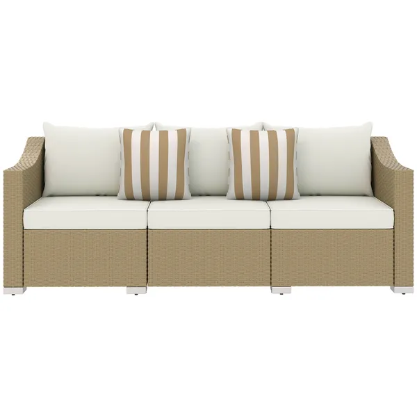 rattan-wicker-3-seater-patio-couch-with-cushions-2-throw-pillows-outdoor-furniture-rattan-sofa-cream-white.webp Outsunny Rattan Wicker 3 Seater Patio Couch with Cushions, 2 Throw Pillows, Outdoor Furniture Rattan Sofa, Cream White - Image 1