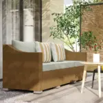 Outsunny Rattan Wicker 3 Seater Patio Couch with Cushions, 2 Throw Pillows, Outdoor Furniture Rattan Sofa, Light Gray - Image 2