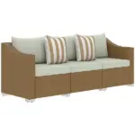 Outsunny Rattan Wicker 3 Seater Patio Couch with Cushions, 2 Throw Pillows, Outdoor Furniture Rattan Sofa, Light Gray - Image 11