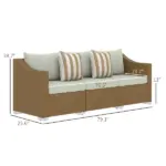 Outsunny Rattan Wicker 3 Seater Patio Couch with Cushions, 2 Throw Pillows, Outdoor Furniture Rattan Sofa, Light Gray - Image 3