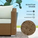 Outsunny Rattan Wicker 3 Seater Patio Couch with Cushions, 2 Throw Pillows, Outdoor Furniture Rattan Sofa, Light Gray - Image 4
