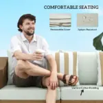 Outsunny Rattan Wicker 3 Seater Patio Couch with Cushions, 2 Throw Pillows, Outdoor Furniture Rattan Sofa, Light Gray - Image 5