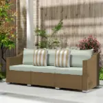 Outsunny Rattan Wicker 3 Seater Patio Couch with Cushions, 2 Throw Pillows, Outdoor Furniture Rattan Sofa, Light Gray - Image 7