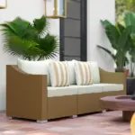 Outsunny Rattan Wicker 3 Seater Patio Couch with Cushions, 2 Throw Pillows, Outdoor Furniture Rattan Sofa, Light Gray - Image 8
