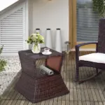 Outsunny Rattan Wicker Patio Side Table with Umbrella Hole 2 Tier Storage All-Weather Garden Furniture Mixed Brown - Image 2