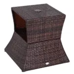 Outsunny Rattan Wicker Patio Side Table with Umbrella Hole 2 Tier Storage All-Weather Garden Furniture Mixed Brown - Image 11