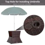 Outsunny Rattan Wicker Patio Side Table with Umbrella Hole 2 Tier Storage All-Weather Garden Furniture Mixed Brown - Image 4
