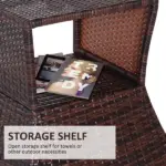 Outsunny Rattan Wicker Patio Side Table with Umbrella Hole 2 Tier Storage All-Weather Garden Furniture Mixed Brown - Image 5