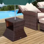 Outsunny Rattan Wicker Patio Side Table with Umbrella Hole 2 Tier Storage All-Weather Garden Furniture Mixed Brown - Image 10