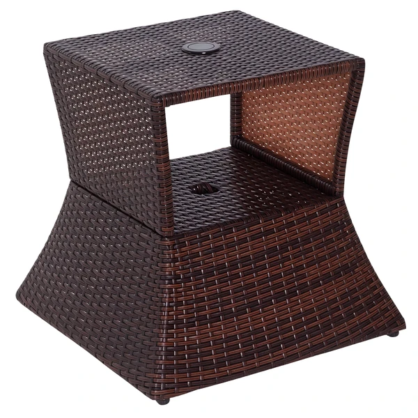 rattan-wicker-patio-side-table-with-umbrella-hole-2-tier-storage-all-weather-garden-furniture-mixed-brown.webp Outsunny Rattan Wicker Patio Side Table with Umbrella Hole 2 Tier Storage All-Weather Garden Furniture Mixed Brown - Image 1