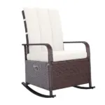 Outsunny Rattan Wicker Rocking Recliner Chair with White Cushions and Adjustable Footrest Brown - Image 11