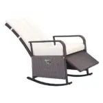 Outsunny Rattan Wicker Rocking Recliner Chair with White Cushions and Adjustable Footrest Brown