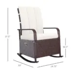 Outsunny Rattan Wicker Rocking Recliner Chair with White Cushions and Adjustable Footrest Brown - Image 3