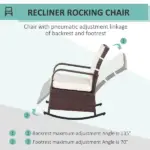Outsunny Rattan Wicker Rocking Recliner Chair with White Cushions and Adjustable Footrest Brown - Image 5